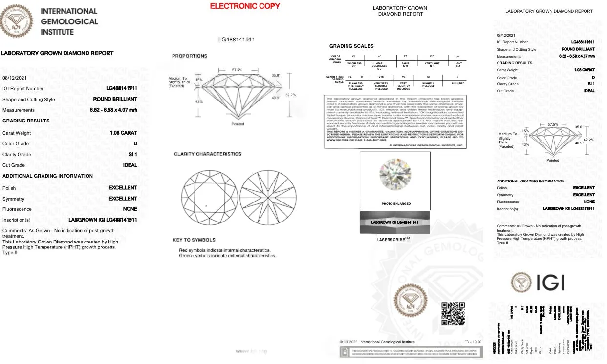 1.08ct D/SI1 RBC Lab Created Diamond IGI#488141911