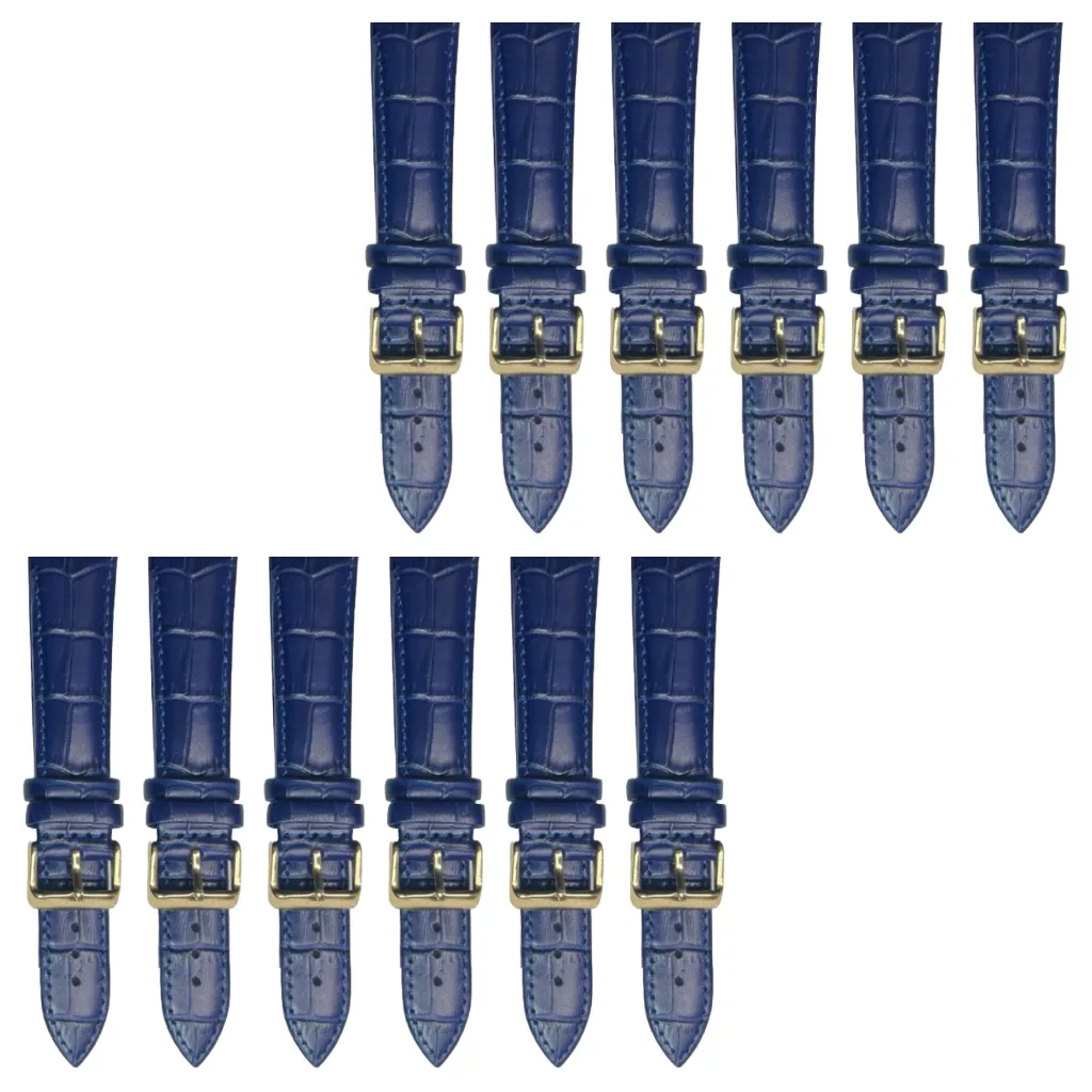 12PCS Alligator Grain Indigo Blue Leather Watch Band (20MMXXL & 22MM) Padded & Stitched