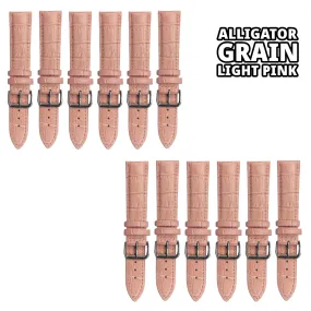 12PCS Alligator Grain LIGHT PINK Leather Watch Band (20MM-24MM) Padded & Stitched