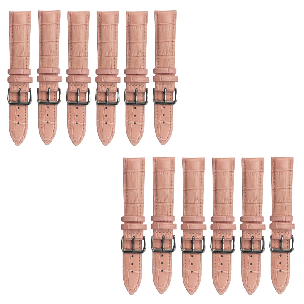 12PCS Alligator Grain LIGHT PINK Leather Watch Band (20MM-24MM) Padded & Stitched