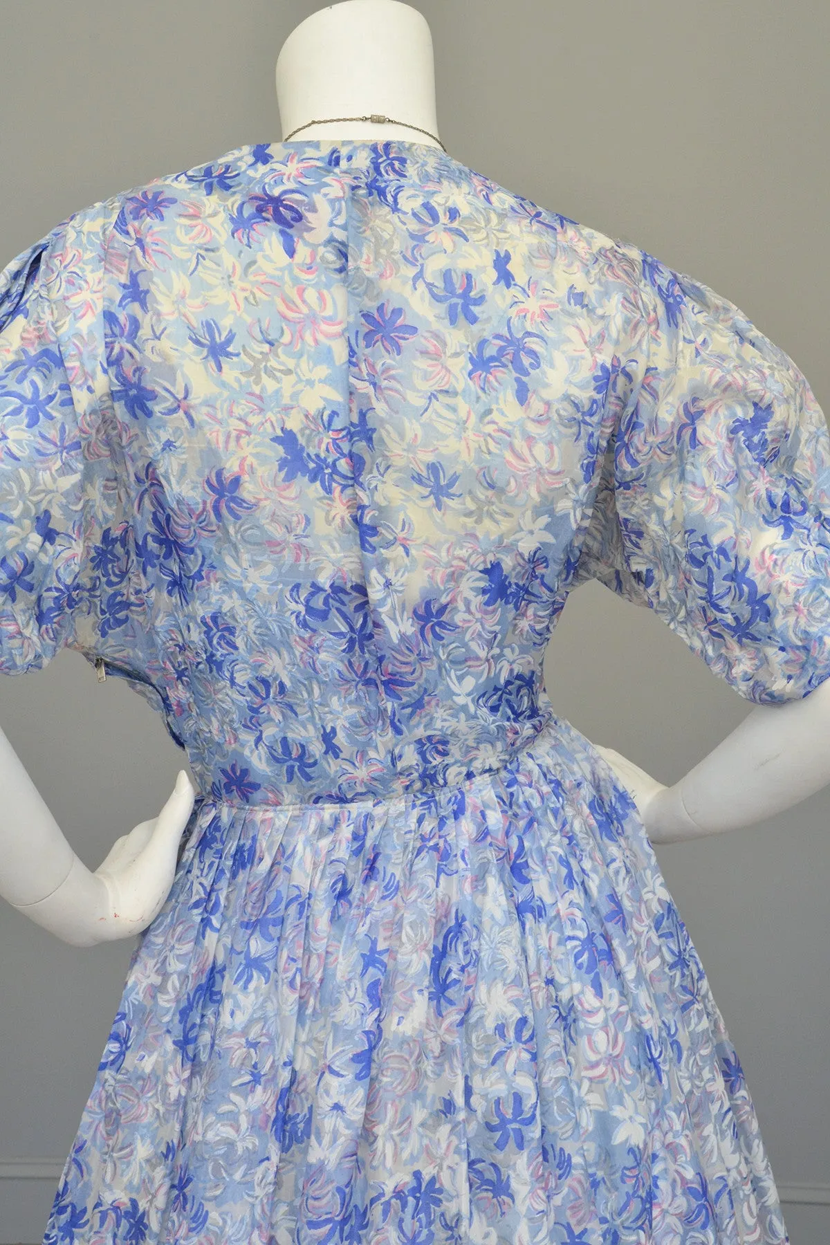 1940s 50s Semi Sheer Petal Print Two Piece Party Dress by Henry Rosenfeld