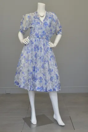 1940s 50s Semi Sheer Petal Print Two Piece Party Dress by Henry Rosenfeld