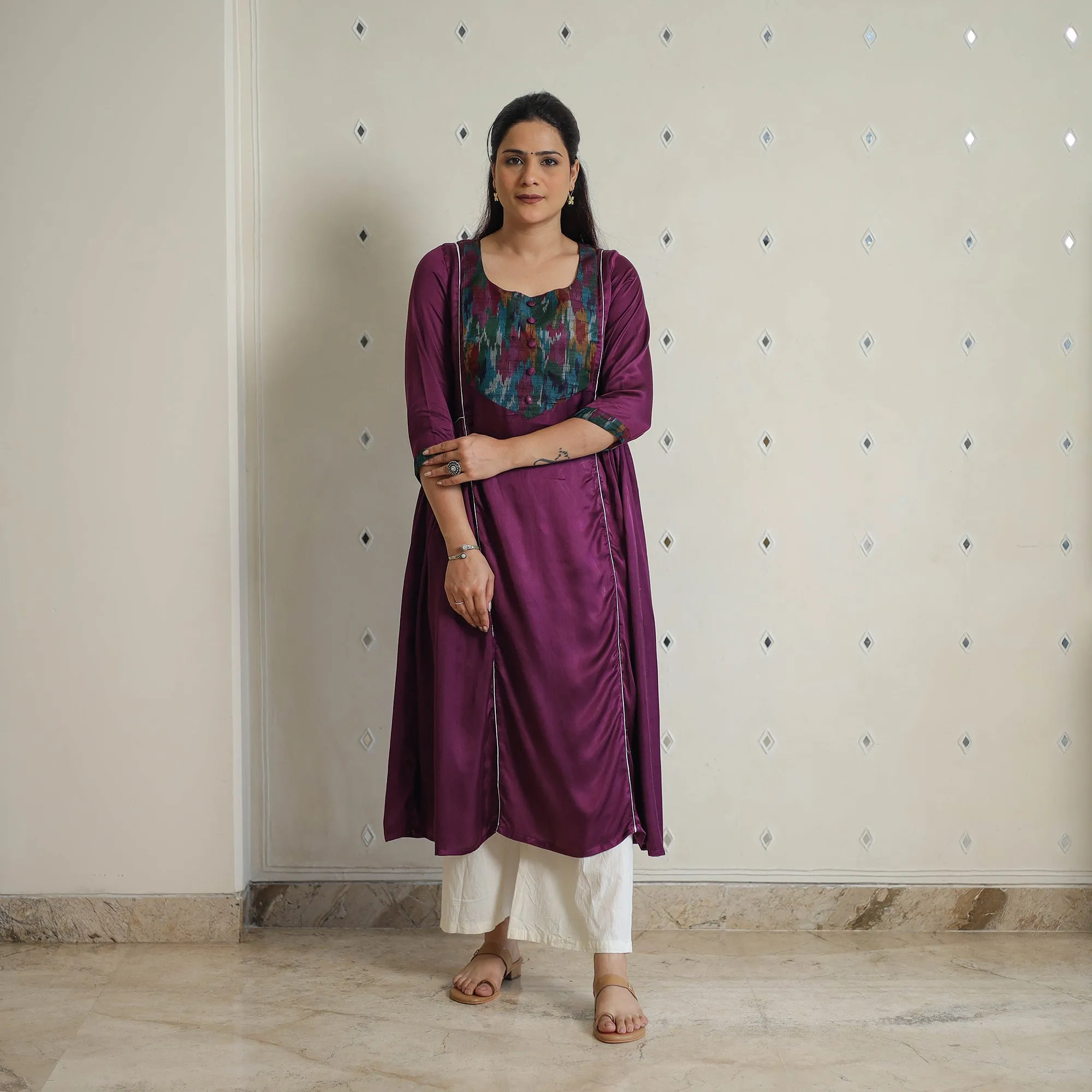 Aahana Dark Purple Modal Silk Plain A-line Kurta