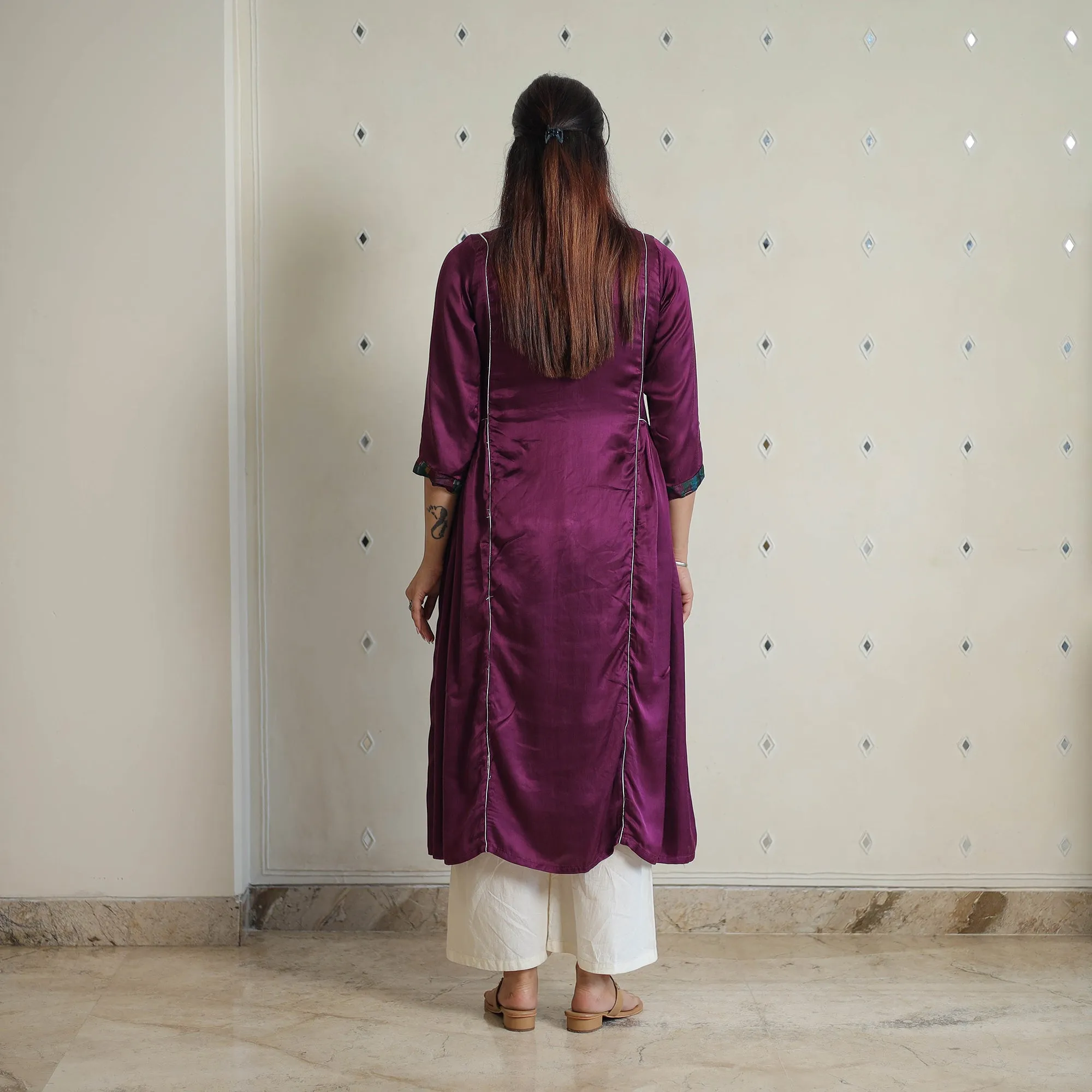 Aahana Dark Purple Modal Silk Plain A-line Kurta