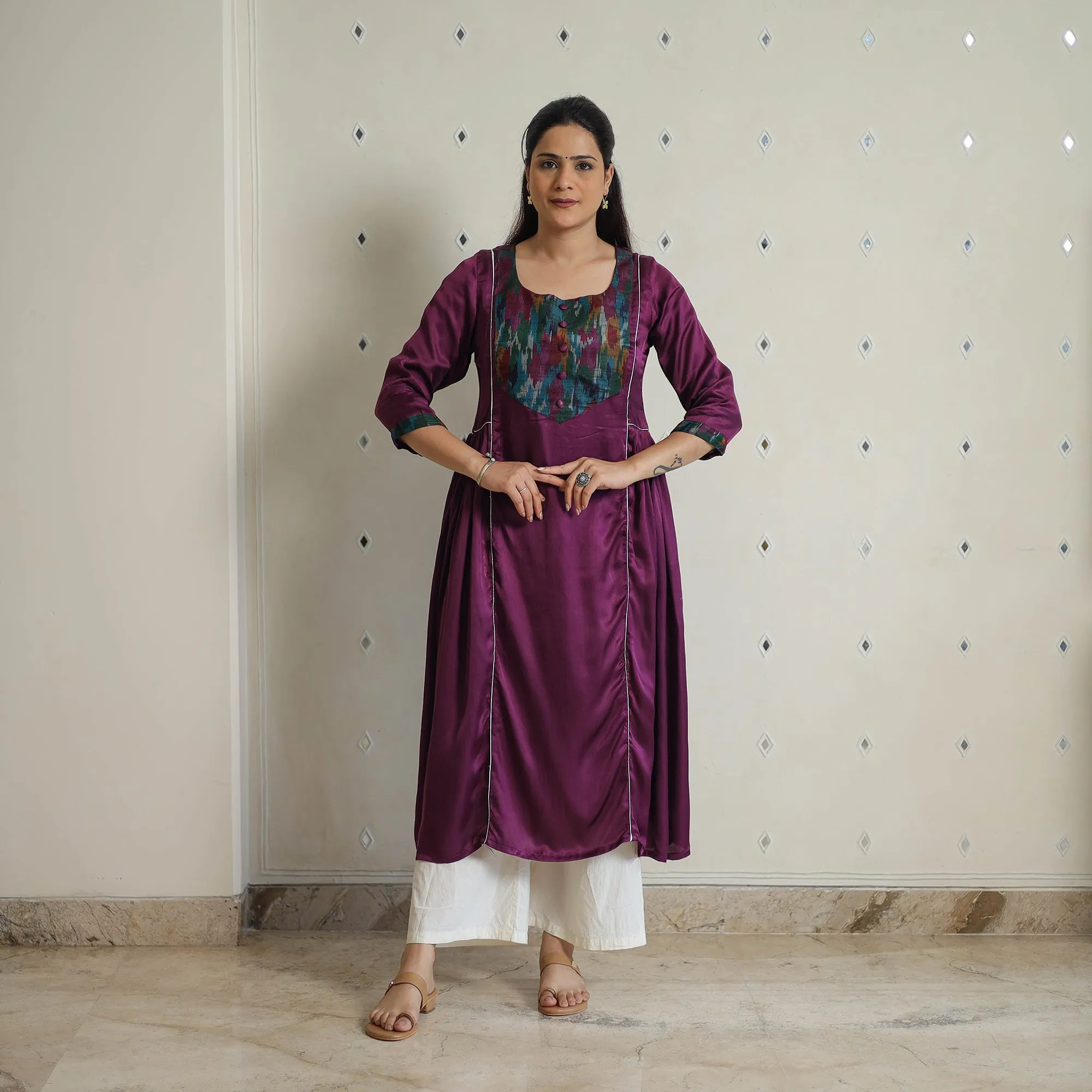 Aahana Dark Purple Modal Silk Plain A-line Kurta