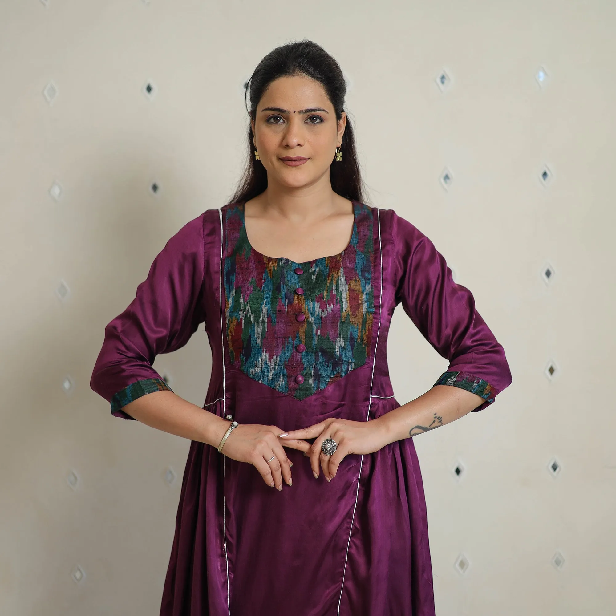 Aahana Dark Purple Modal Silk Plain A-line Kurta