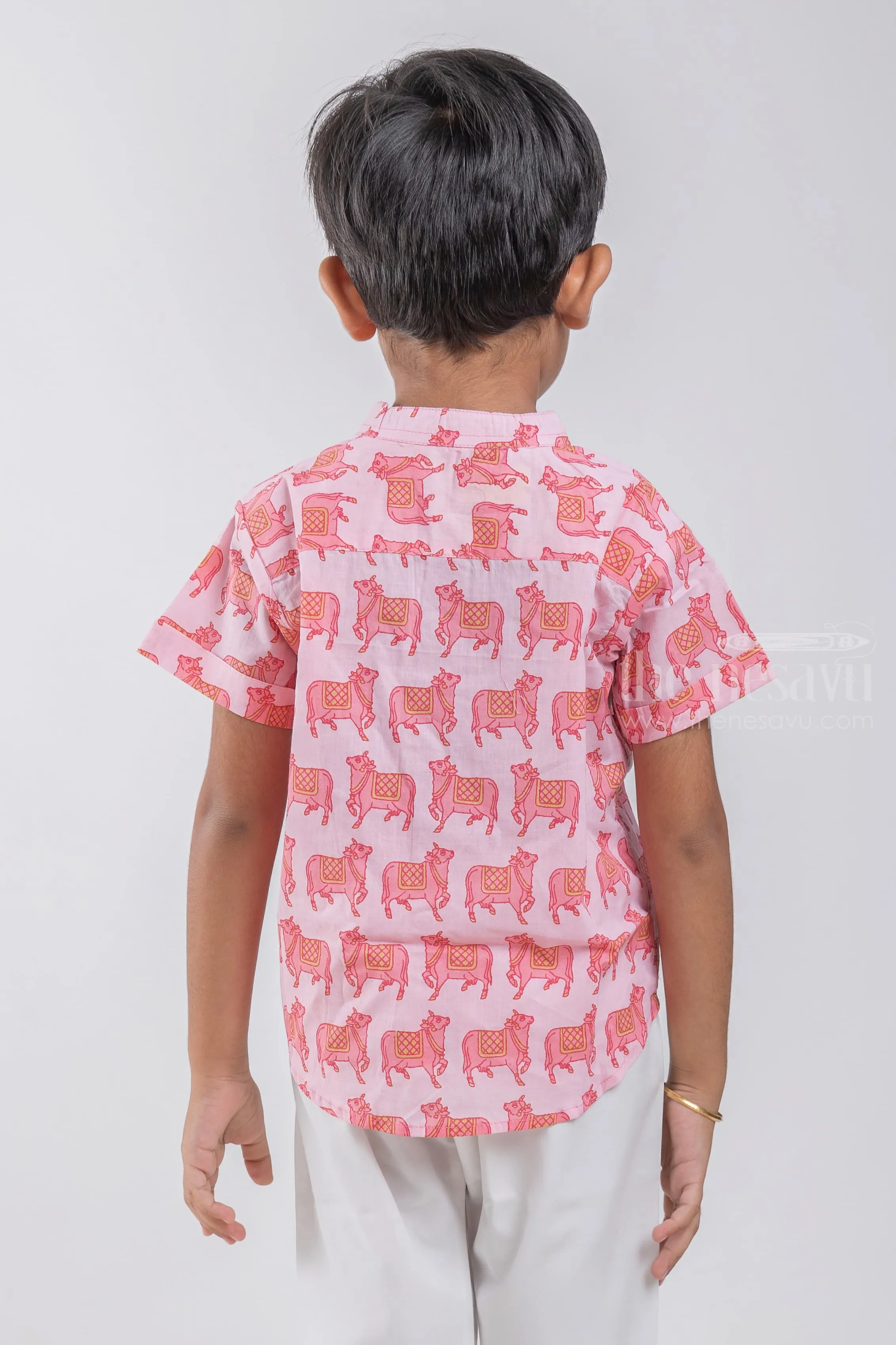 AGY. Elegant Boys' Shirt with Pichwai Cow Print | Cotton | Nesavu | Symbolize Prosperity and Serenity