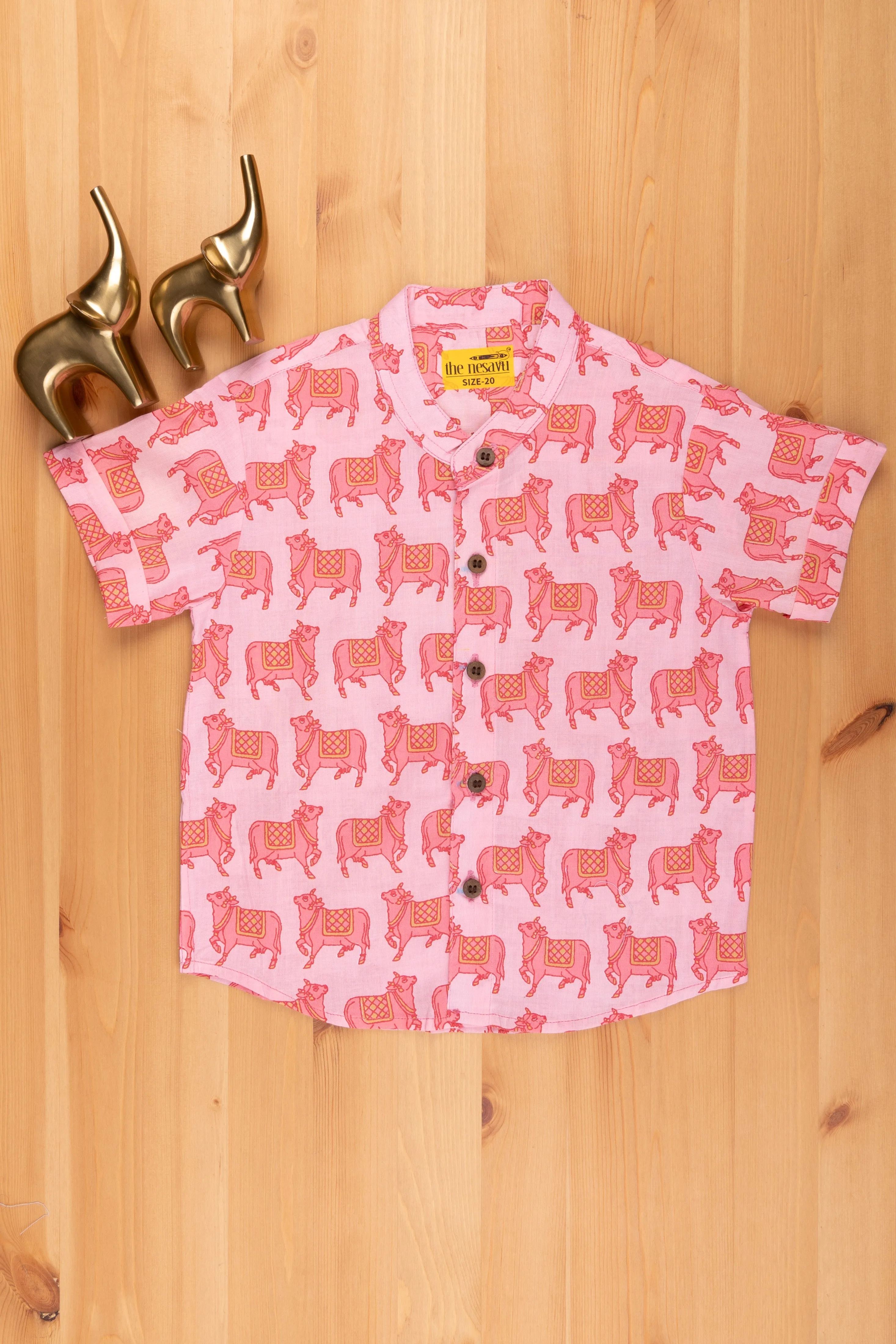 AGY. Elegant Boys' Shirt with Pichwai Cow Print | Cotton | Nesavu | Symbolize Prosperity and Serenity