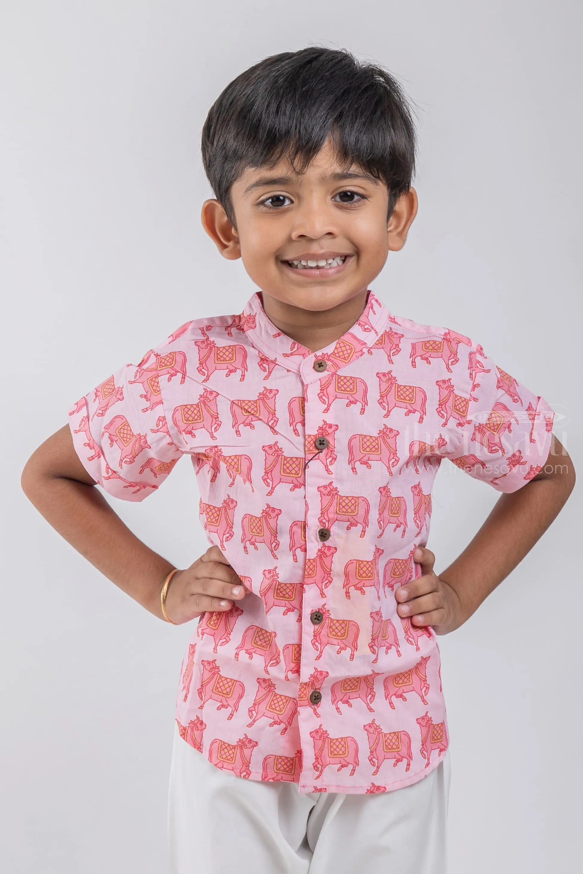 AGY. Elegant Boys' Shirt with Pichwai Cow Print | Cotton | Nesavu | Symbolize Prosperity and Serenity