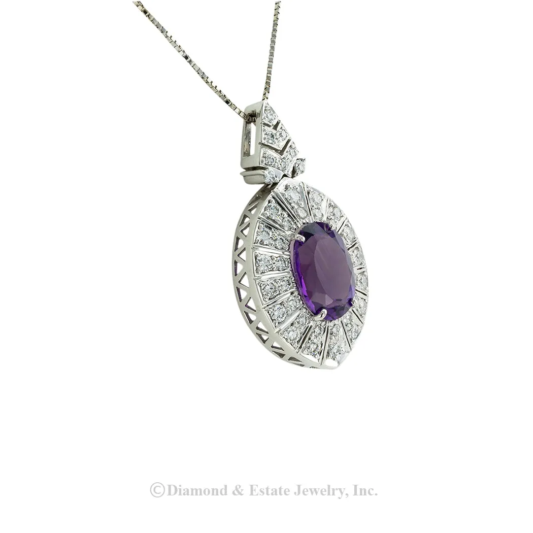 Amethyst Diamond White Gold Pendant Necklace