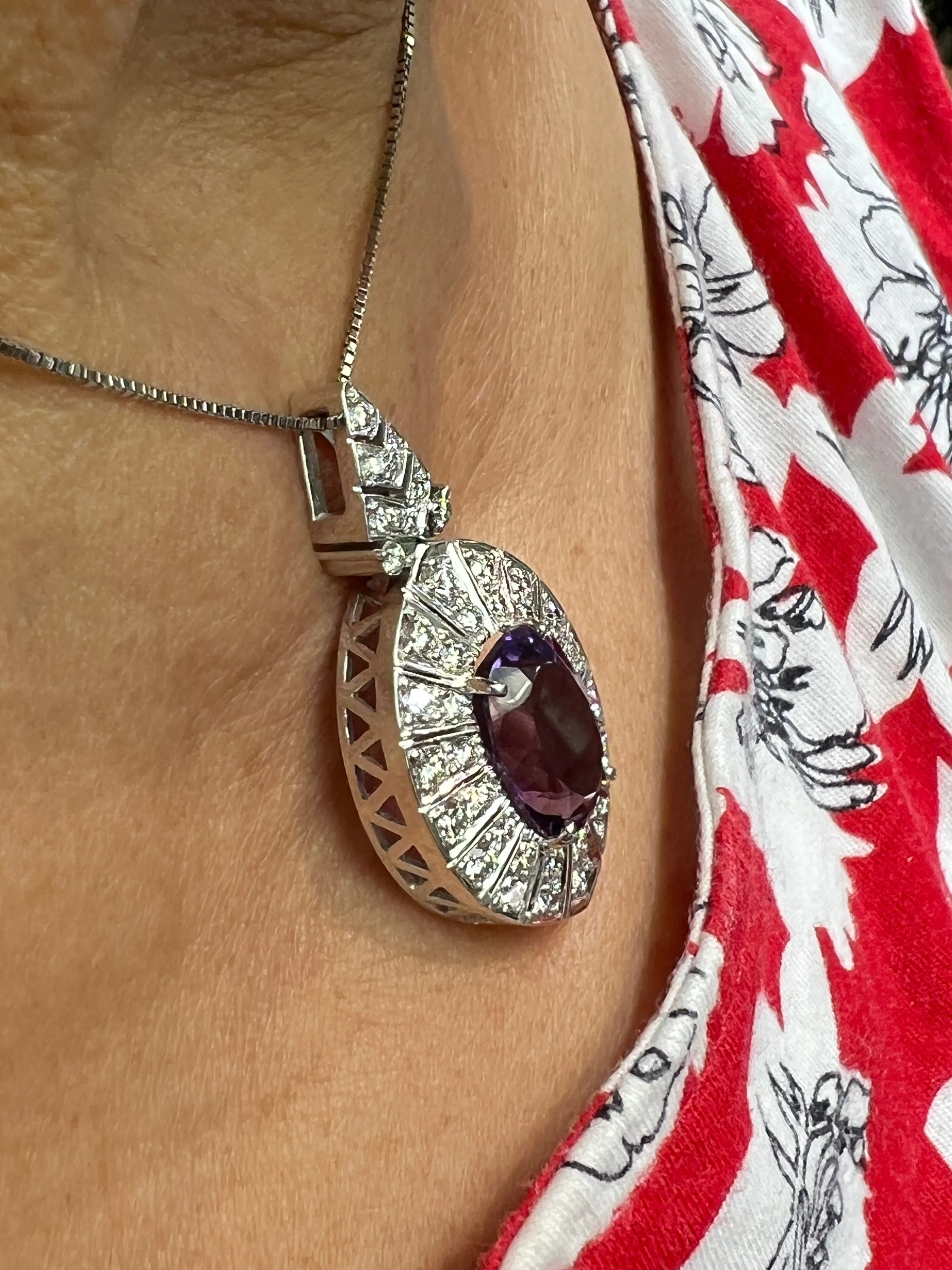 Amethyst Diamond White Gold Pendant Necklace