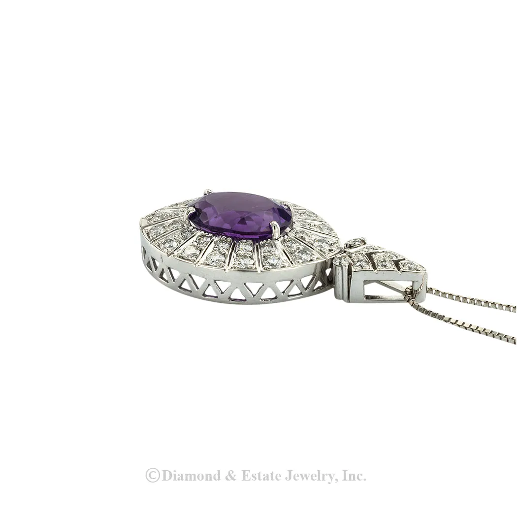 Amethyst Diamond White Gold Pendant Necklace