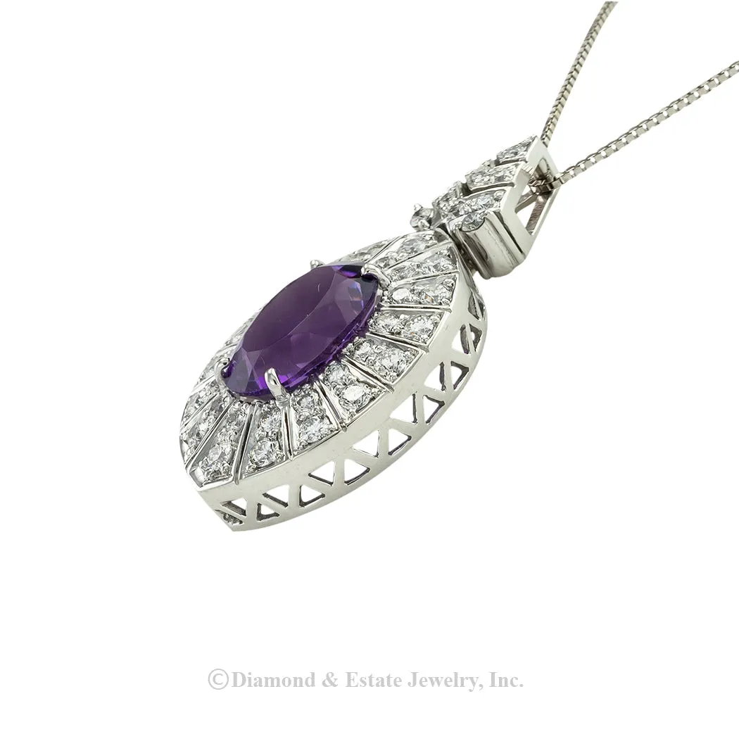 Amethyst Diamond White Gold Pendant Necklace