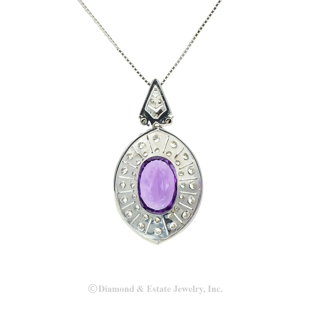 Amethyst Diamond White Gold Pendant Necklace