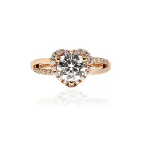 Anais Heart-Shaped Moissanite with Heart Shaped Halo in Twist Band Ring in 18K gold