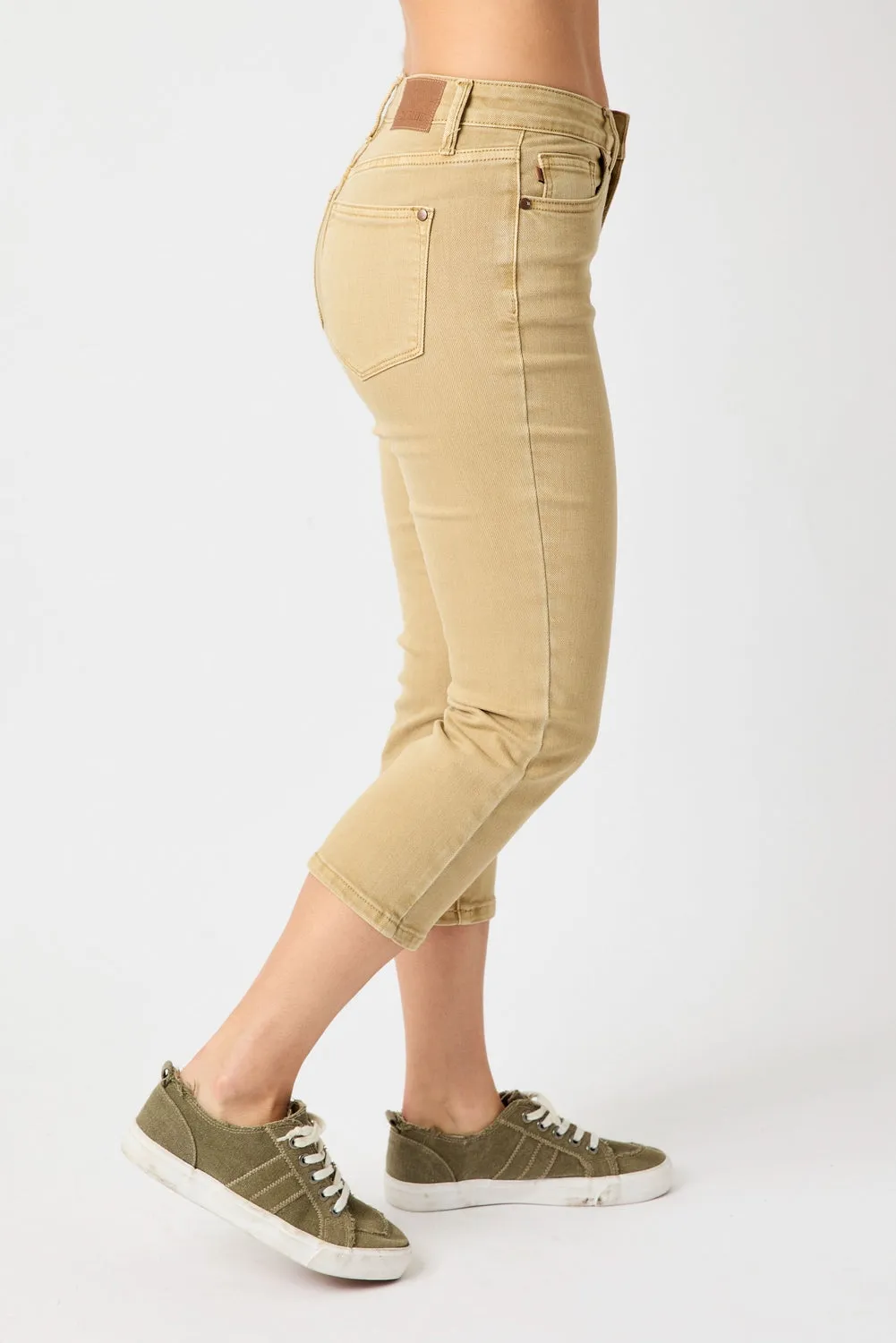 Ava Mid Rise Khaki Capri - PLUS