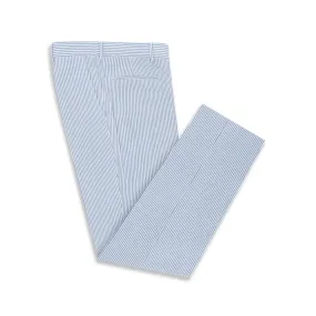 Barney White Blue Seersucker Cotton Trousers