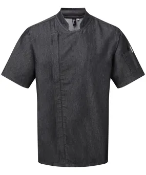 Black Denim - Chef's zip-close short sleeve jacket