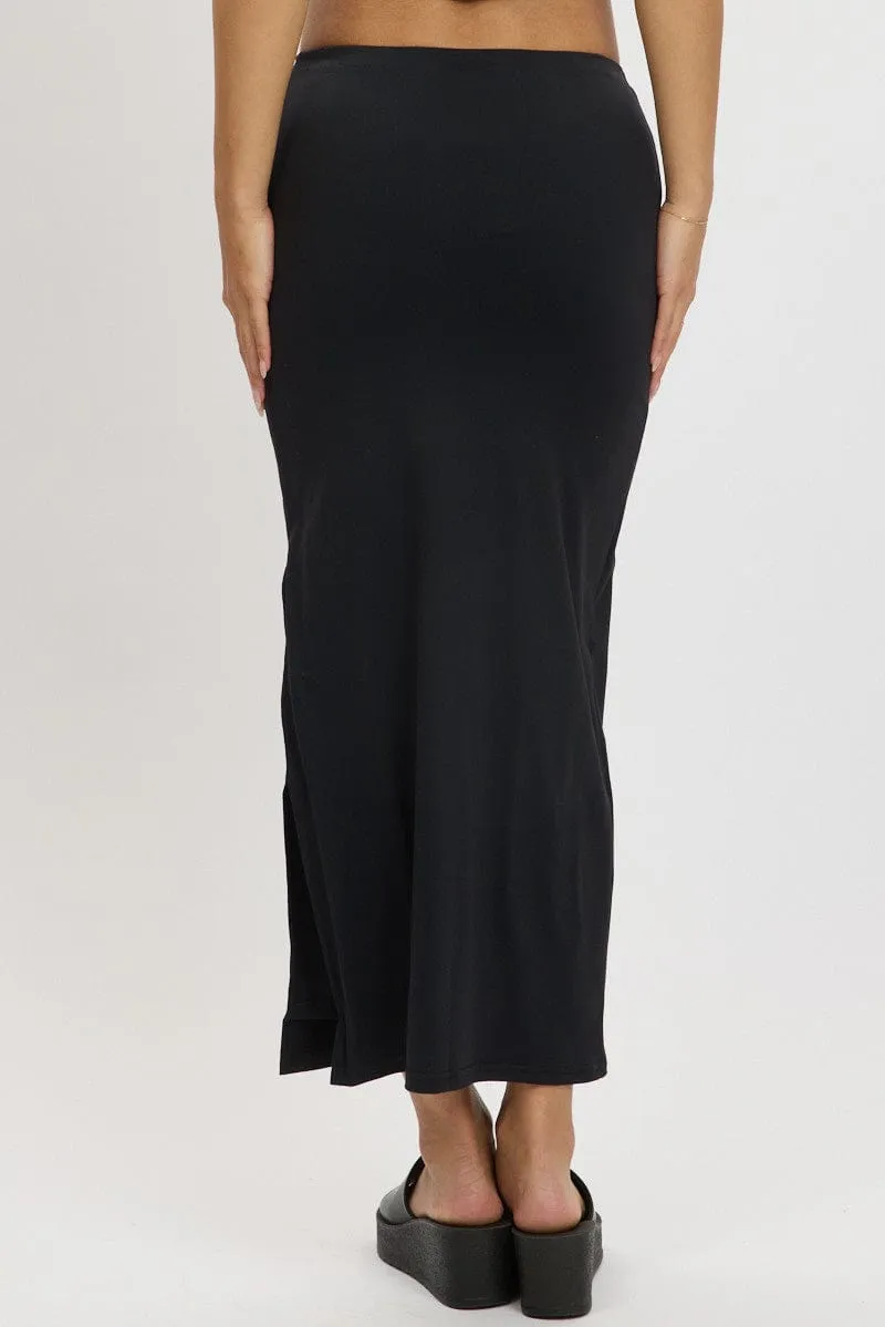 Black Midi Skirt High Rise Supersoft Lined