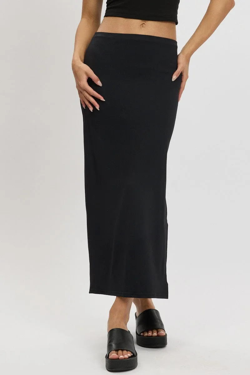 Black Midi Skirt High Rise Supersoft Lined