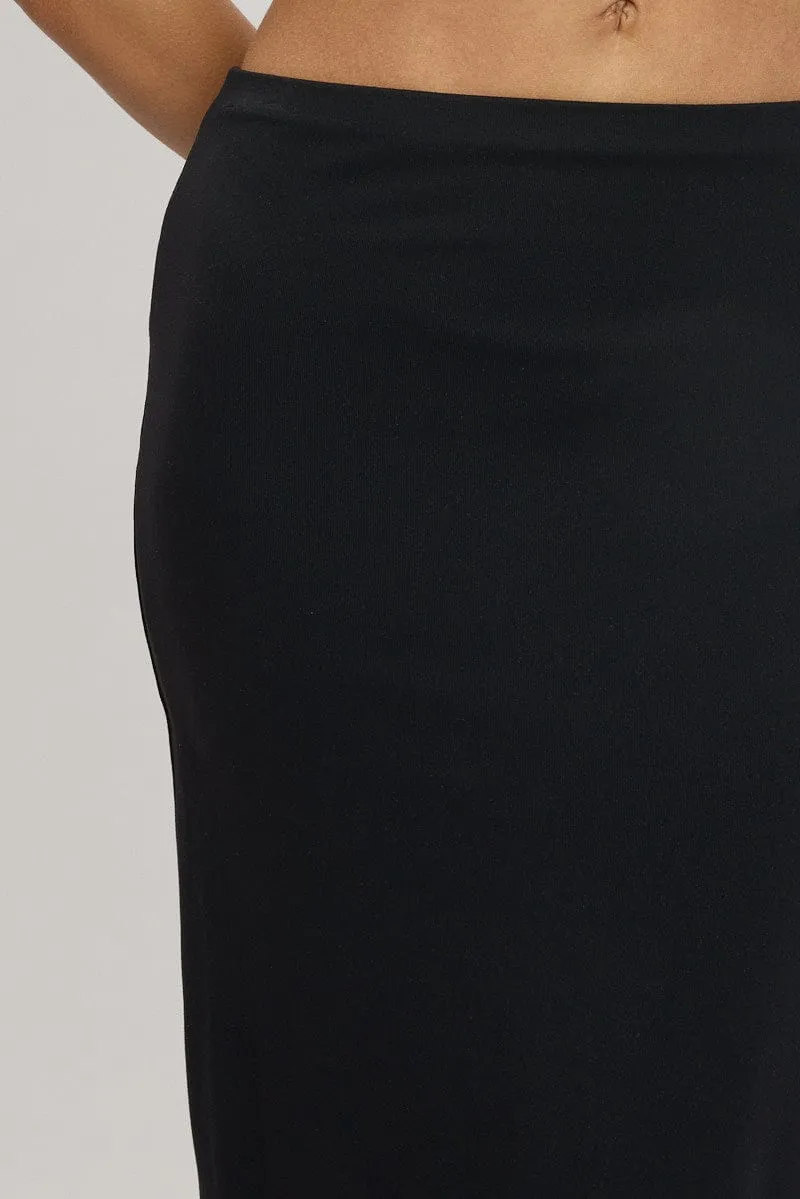 Black Midi Skirt High Rise Supersoft Lined