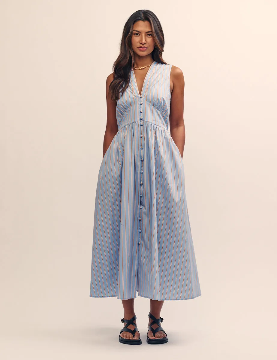 Blue Stripe Sleeveless Starlight Midi Dress