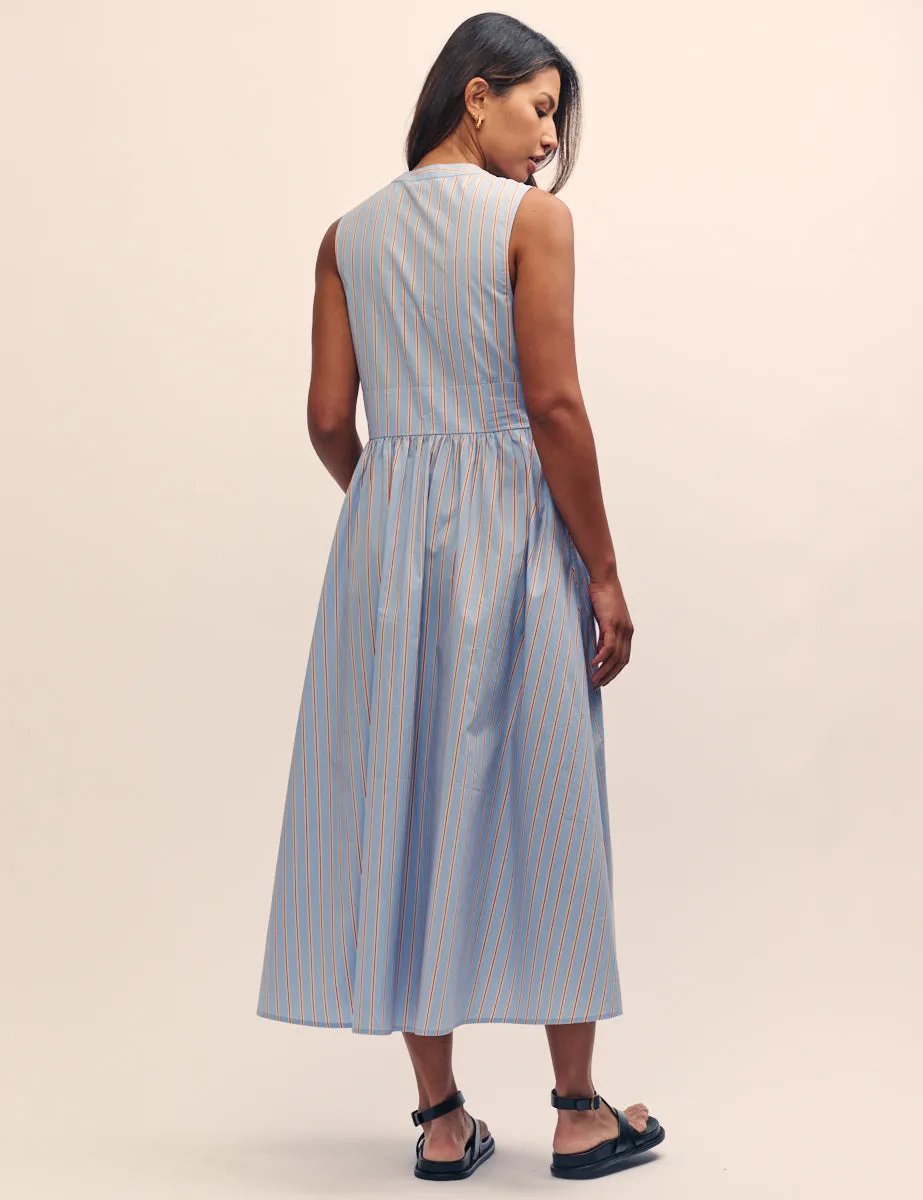 Blue Stripe Sleeveless Starlight Midi Dress