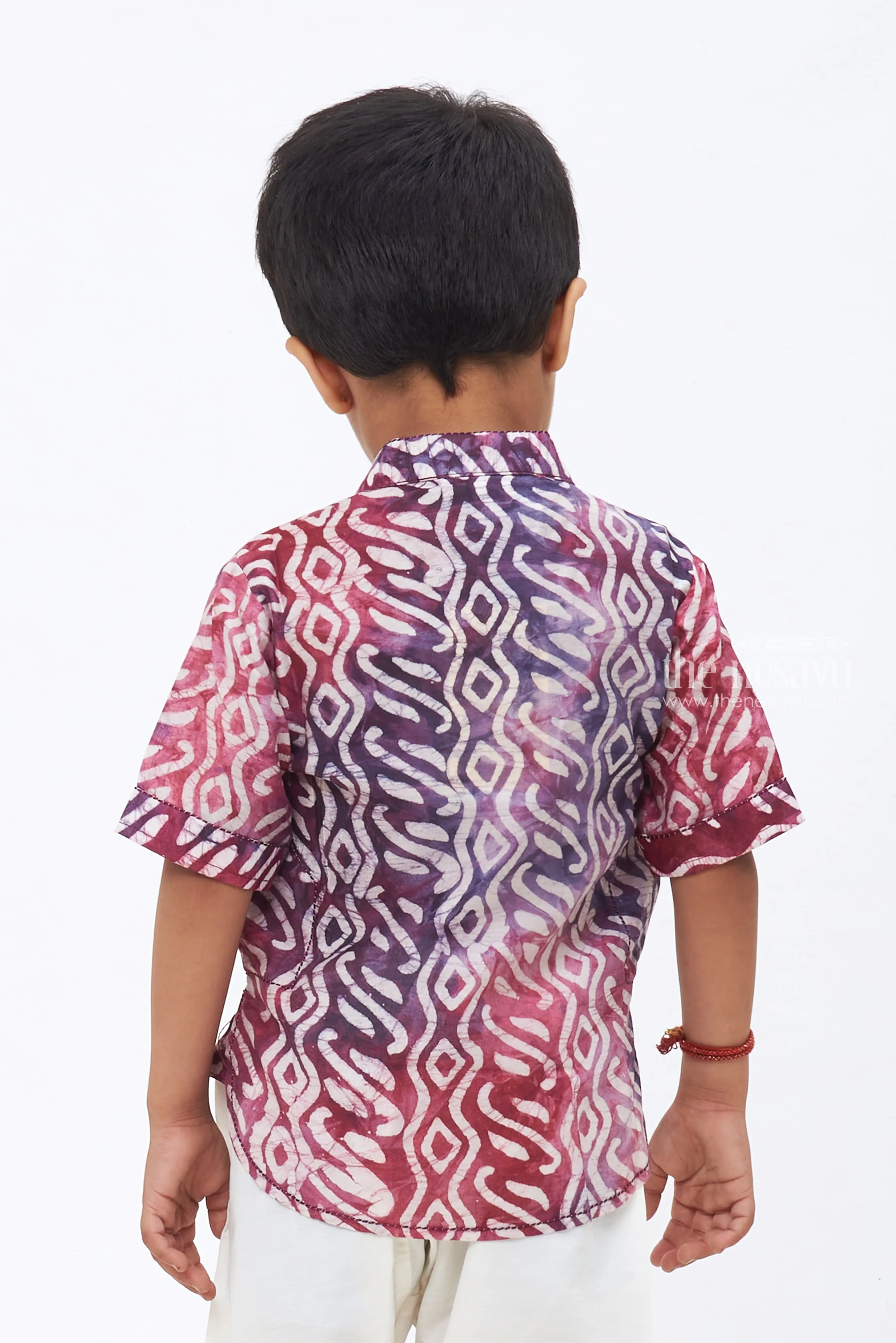 Boys Purple Cotton Shirt with Abstract Geometric Pattern