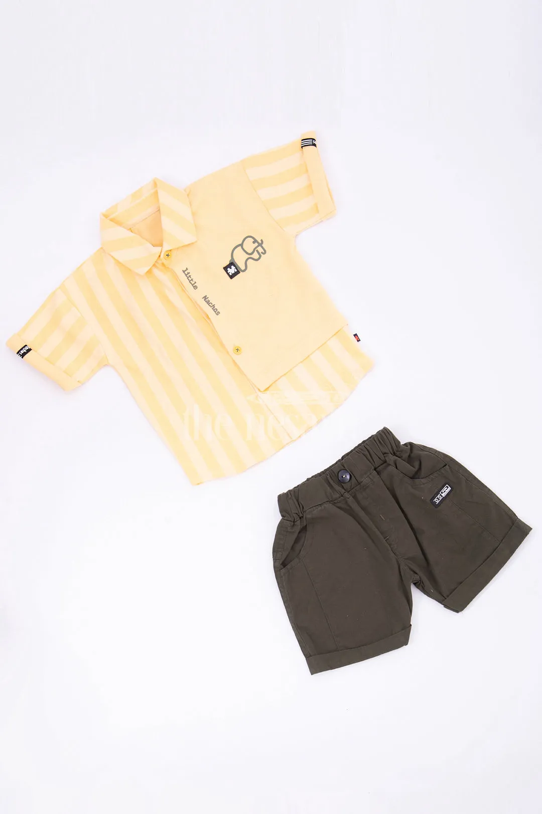 Boys Yellow Striped Half Sleeve Shirt and Black Shorts Set