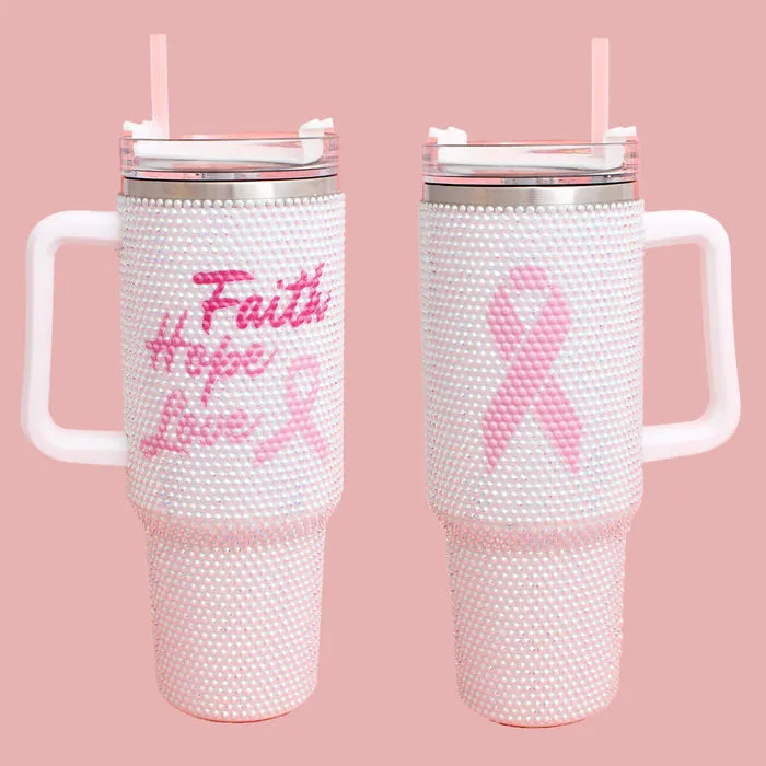 Breast Cancer Pink Bling 40.5 oz Tumbler Cup