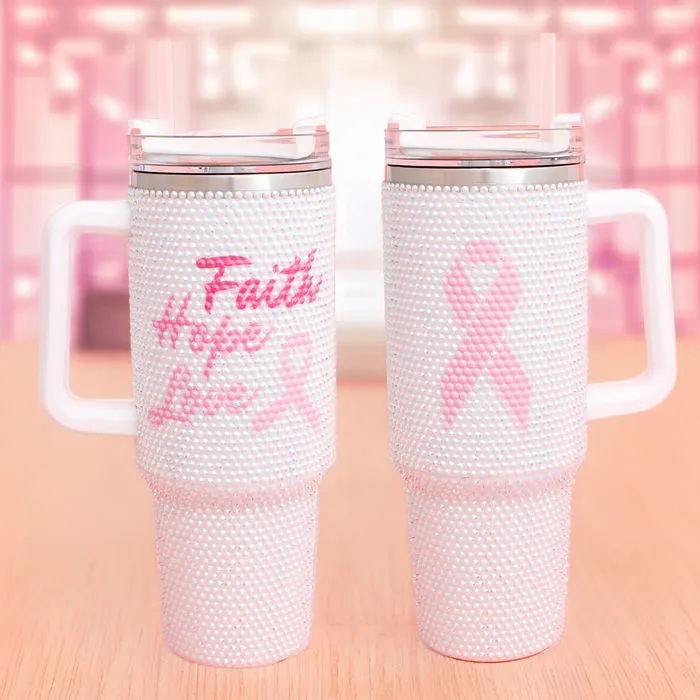 Breast Cancer Pink Bling 40.5 oz Tumbler Cup