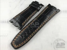 Capolavoro Black Alligator Leather Strap For Audemars Piguet Royal Oak Offshore 44mm 26400 Double Row Stitch