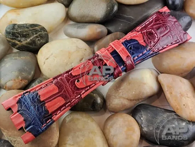 Capolavoro Camo Red Blue Alligator Leather Strap For Audemars Piguet Royal Oak Offshore 42mm 26170