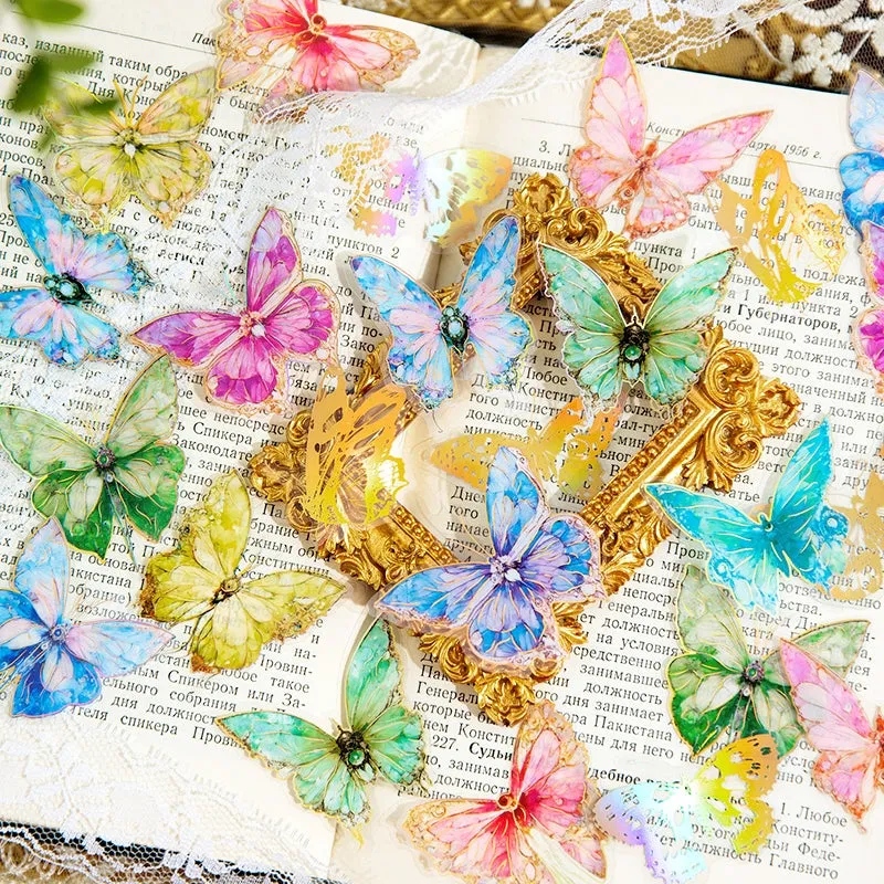 Clear Transparent Foil Stamped Stickers - Words, Butterfly, Flower, Fairy