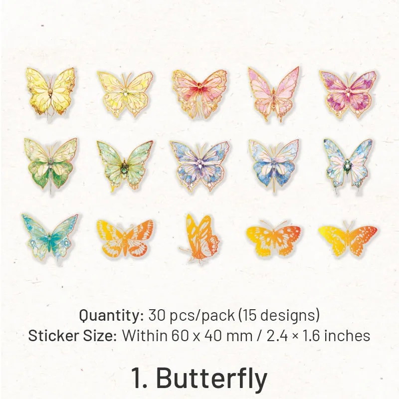 Clear Transparent Foil Stamped Stickers - Words, Butterfly, Flower, Fairy