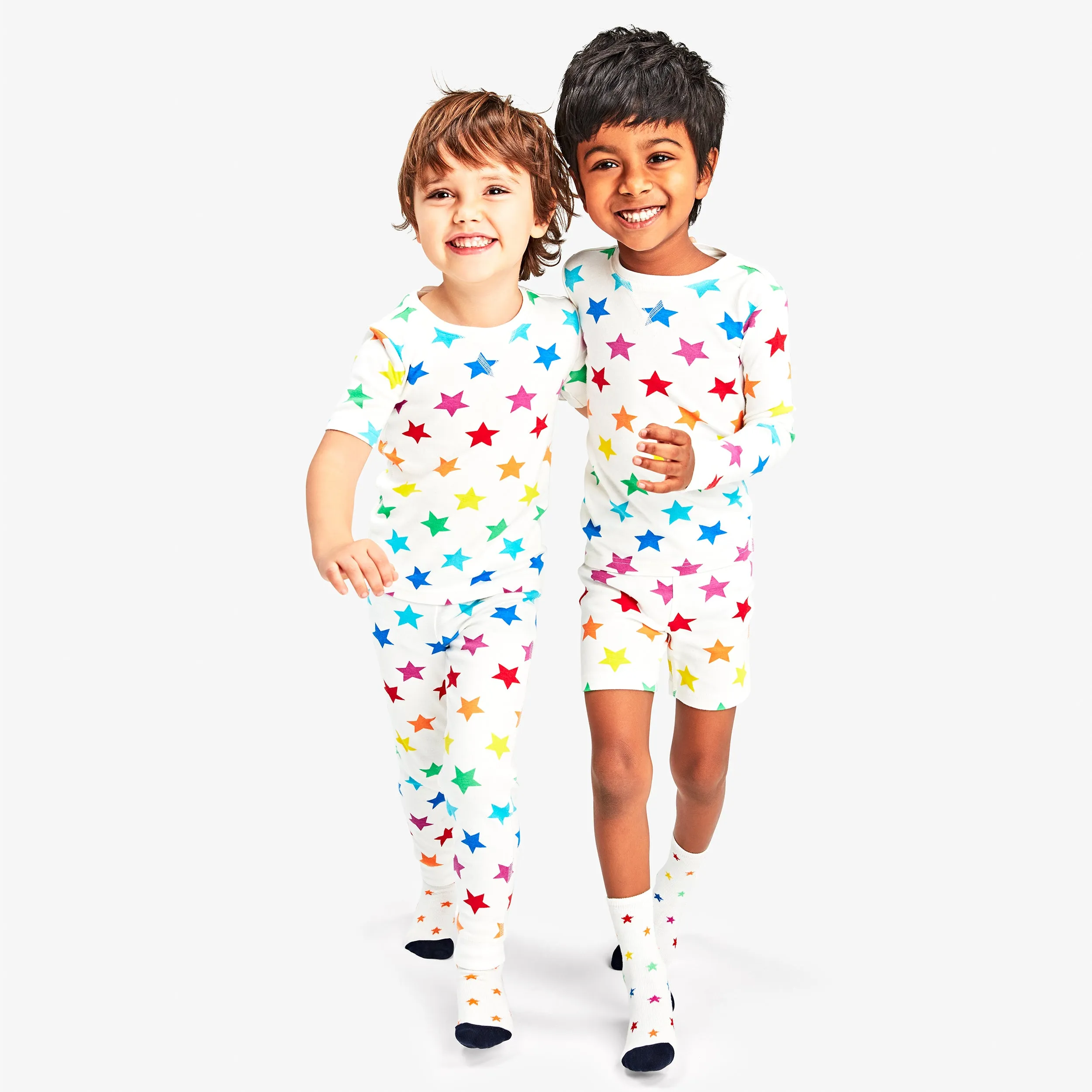 Clearance kids organic pj short in bright rainbow stars