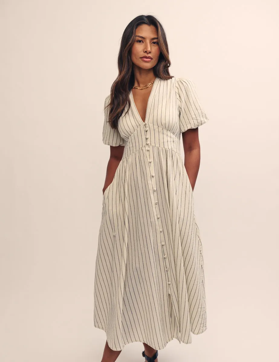 Cream Pinstripe Starlight Midi Dress