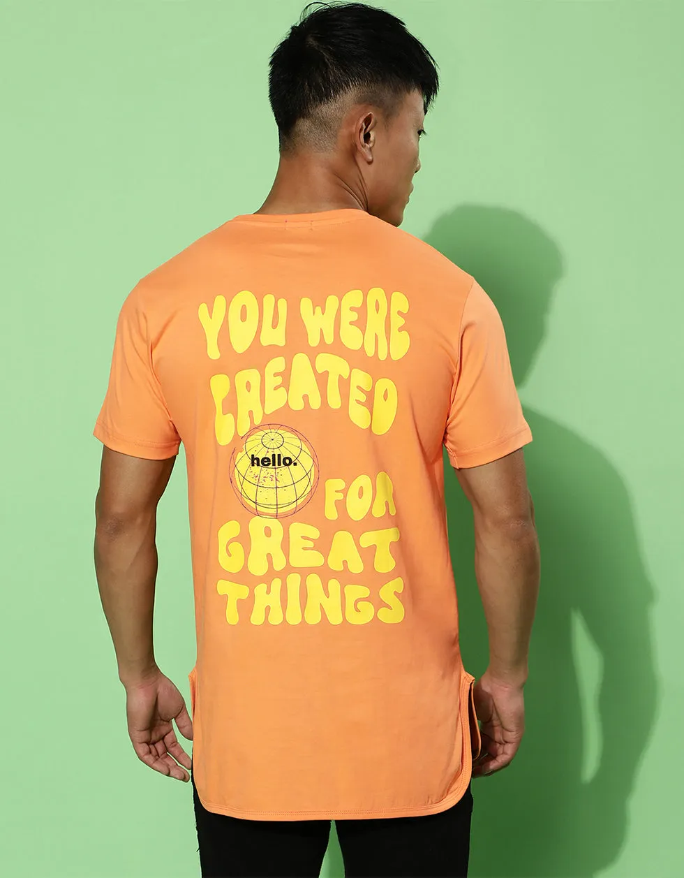 Created for Great Things Orange Regular Back Typographic Printed Tshirt