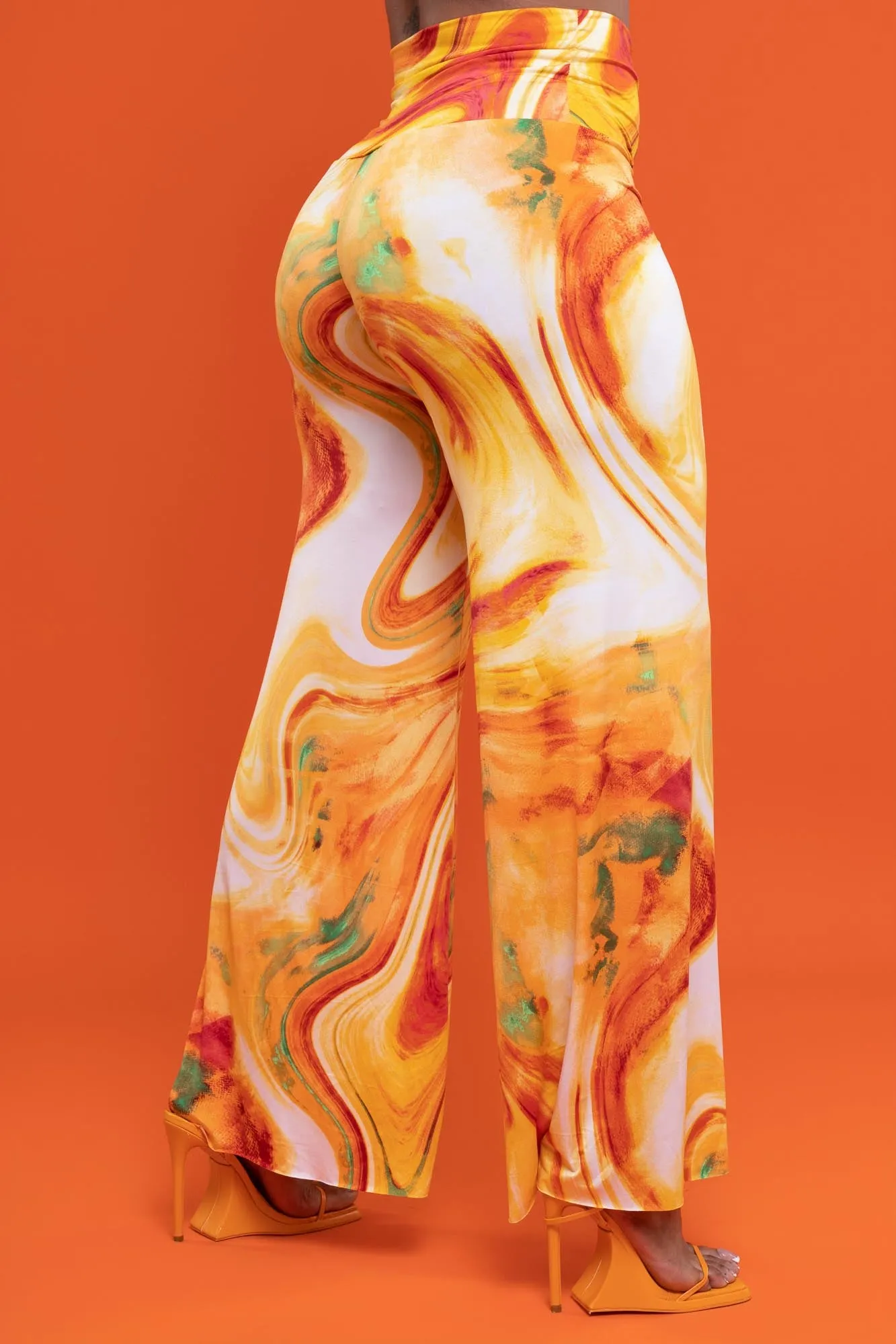 Daybreak High Waist BBL Print Palazzo Pants - Orange