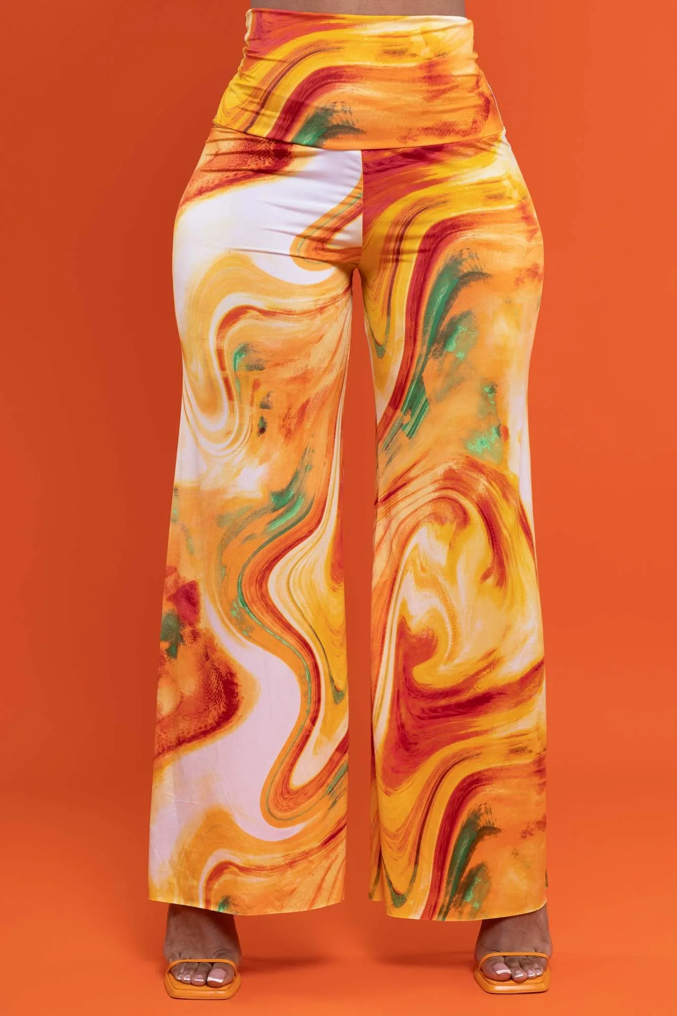 Daybreak High Waist BBL Print Palazzo Pants - Orange