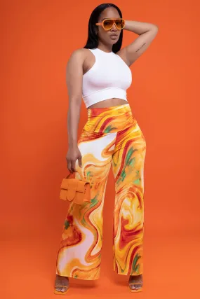 Daybreak High Waist BBL Print Palazzo Pants - Orange