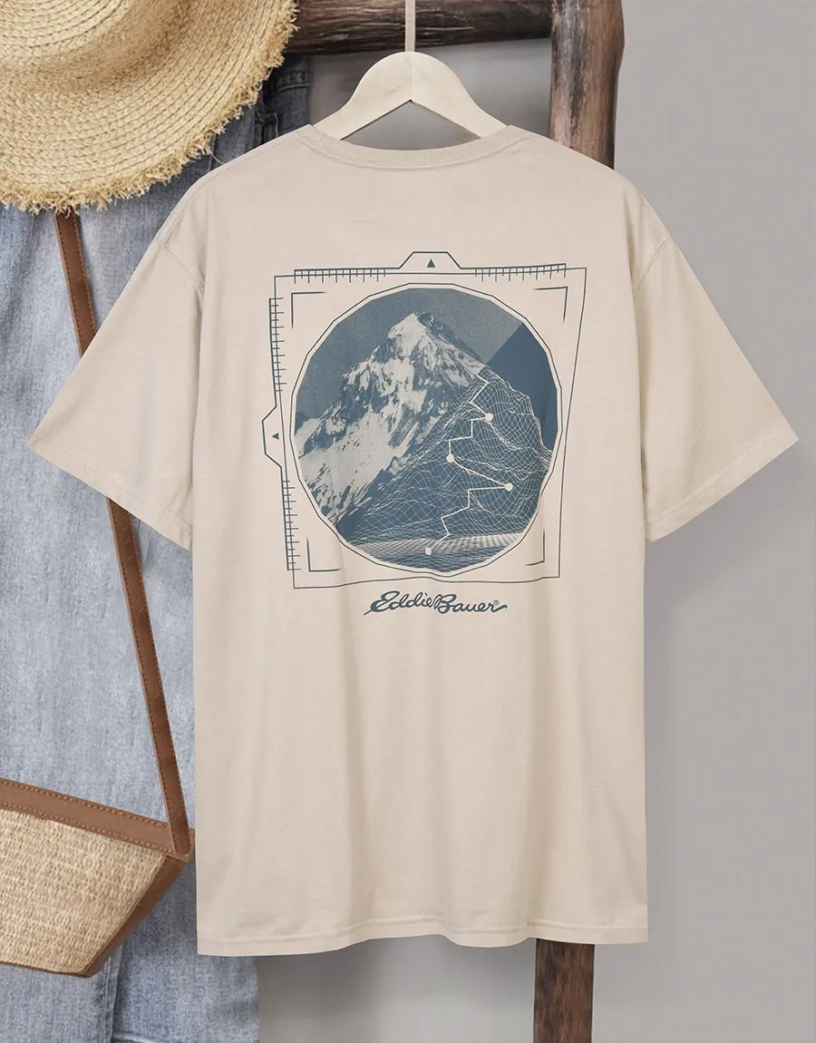 Edbr Men'S Mountain Map Crew Neck T-Shirt Single Jersey-Oatmeal