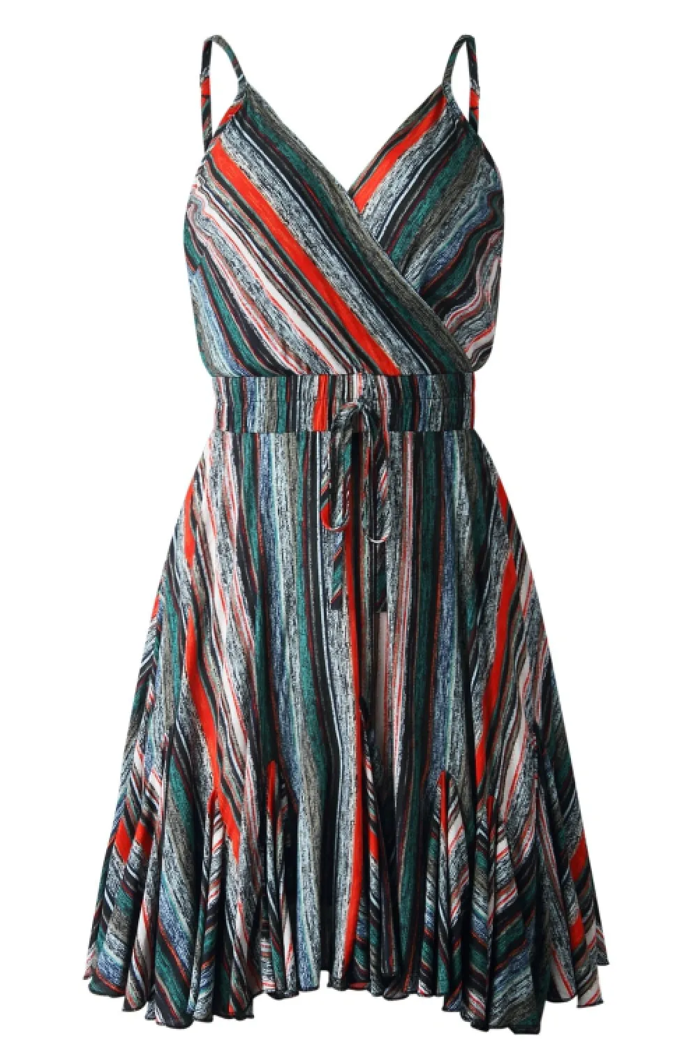 elveswallet Coloful Stripe V Neck Slip Dress