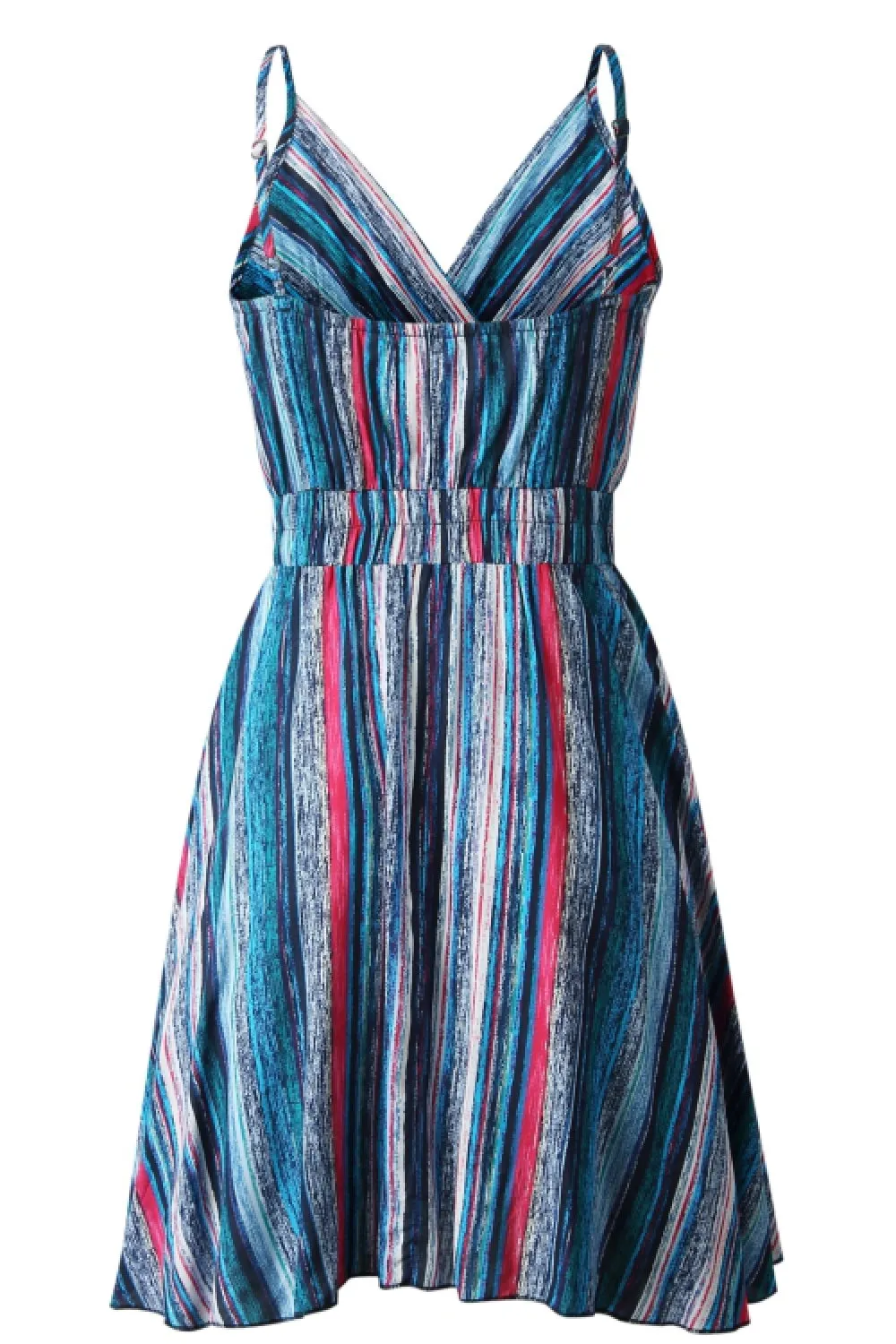 elveswallet Coloful Stripe V Neck Slip Dress