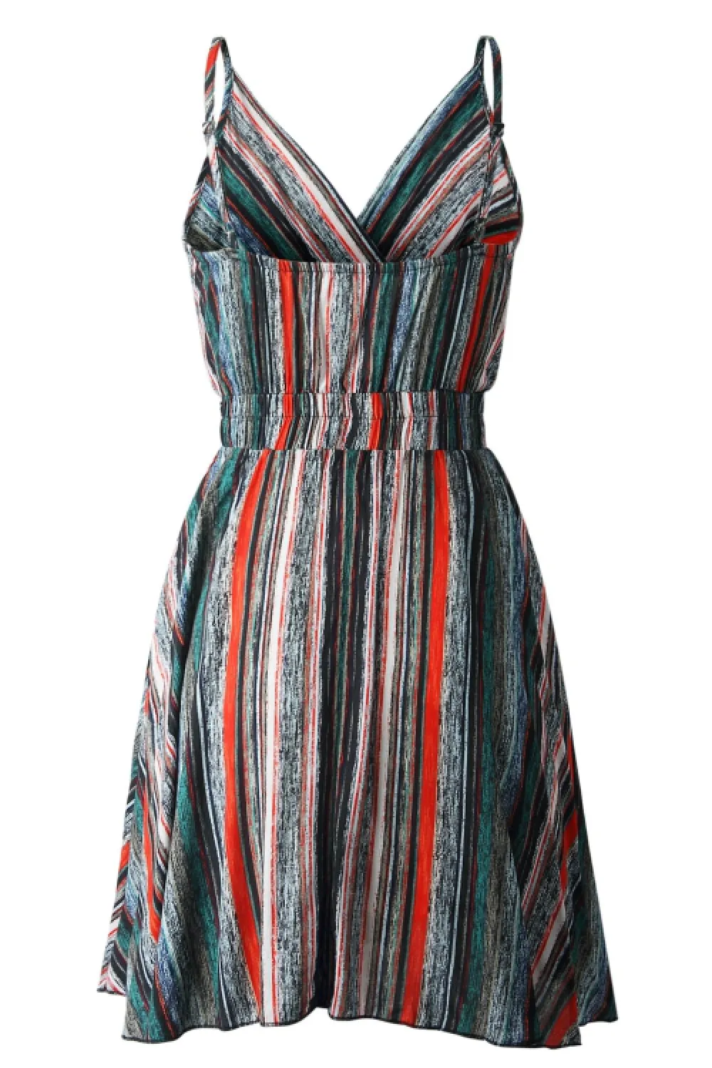 elveswallet Coloful Stripe V Neck Slip Dress