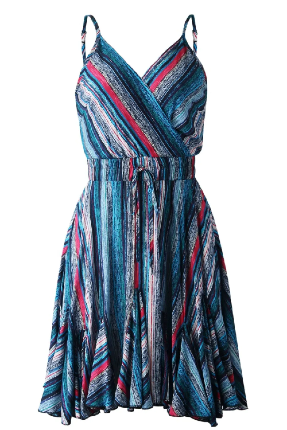 elveswallet Coloful Stripe V Neck Slip Dress