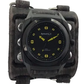 Eternity Black/Yellow Watch with Distressed Black Leather Triple Strap Cuff