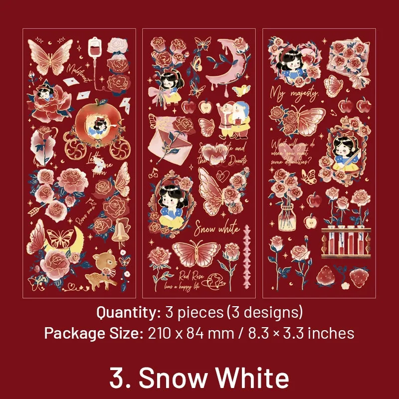 Fairy Tale Clear Transparent Sticker Sheets - Little Prince, Little Red Riding Hood, Snow White, Alice