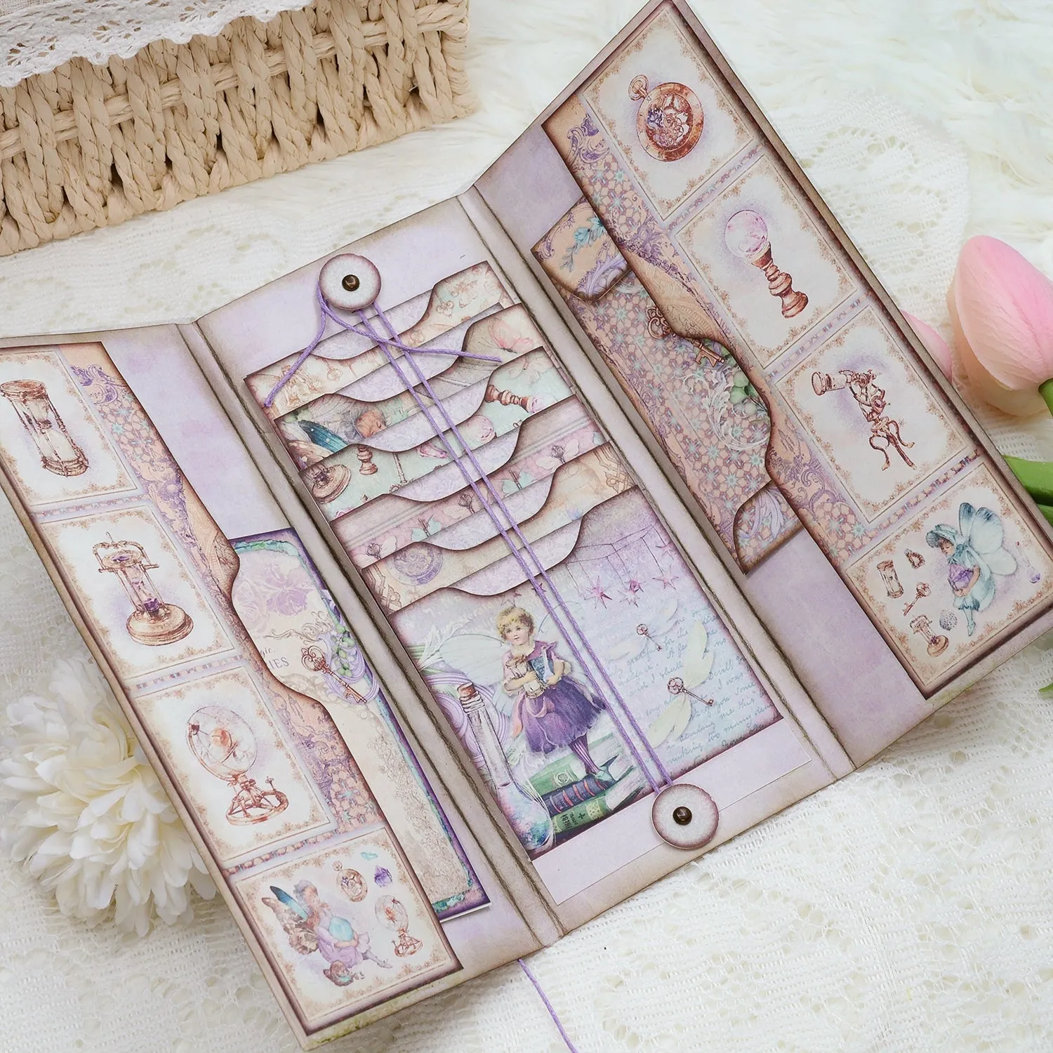 Fairy Theme Cyan Background Handmade Junk Journal Folio Kit