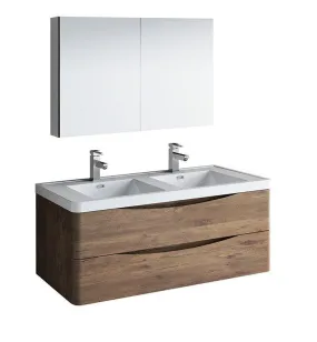 Fresca Tuscany 48 Rosewood Double Sink Bath Bowl Vanity Set w/ Cabinet/Faucet